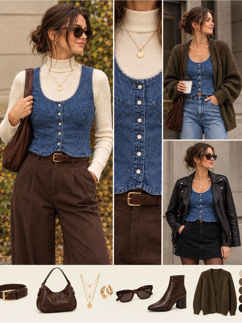 Vintage Denim Button-Front Tank Top 90s/Y2K Inspired Sleeveless Denim Blouse